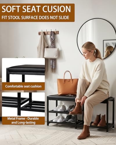 33“ Iron Shoe Rack Storage Bench for Entryway, Holds Up to 560lb - Image 4