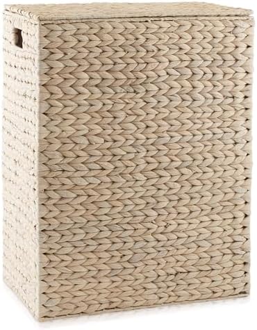 Casafield Large Laundry Hamper with Lid and Removable Liner Bag - Whitewash White, Woven Water Hyacinth Rectangular Laundry Basket Clothes Sorter - Image 5