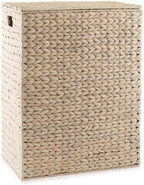 Casafield Large Laundry Hamper with Lid and Removable Liner Bag - Whitewash White, Woven Water Hyacinth Rectangular Laundry Basket Clothes Sorter - Image 5