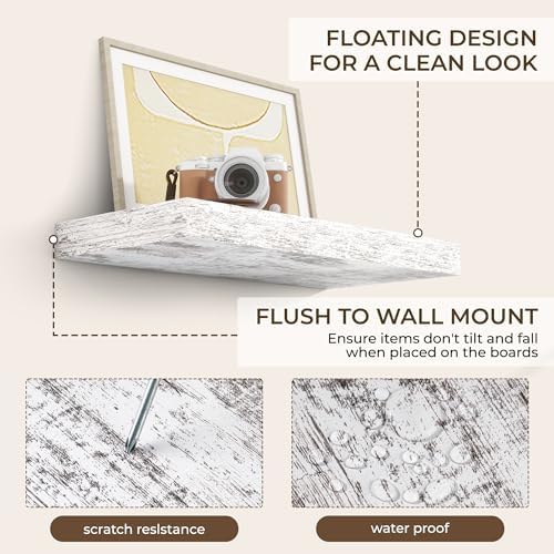 RICHFOCUS 24Inch Floating Shelves for Wall 2Pack|Rustic White|8" D - Image 6