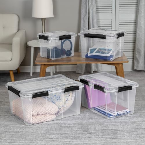 Sterilite 24 Pack 19 Qt Gasket Box, Clear Stackable Plastic Storage Container with Lids, Black - Waterproof and Dustproof Tote for Home Organization - Image 6