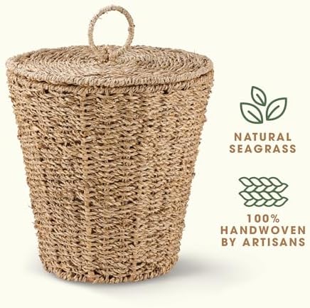 84ECO 3 Gallons Seagrass Waste Basket with Lid and Liner - Wicker Trash Can - Image 7