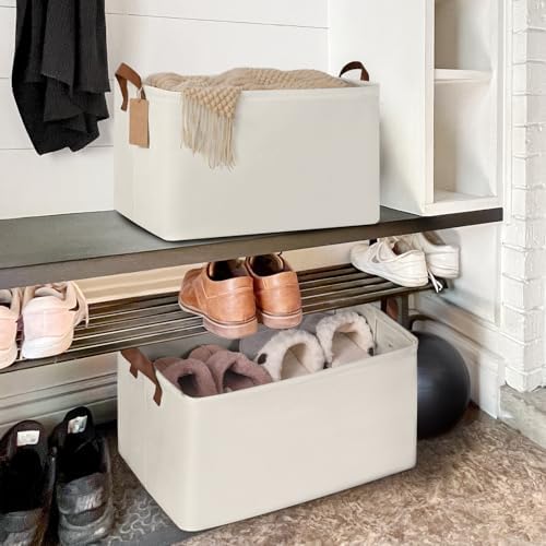 CHICVITA 45L Extra Large Fabric Storage Bins for Shelves, 2Pack, Beige - Image 7