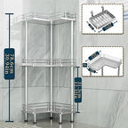 Consumest Corner Shower Caddy Standing - 3-Tier Stainless Steel Shower Organizer with Soap Holder and 4 Hooks, Large Capacity Corner Shelf Stand for Bathroom, Rest Room, Silver - Image 5