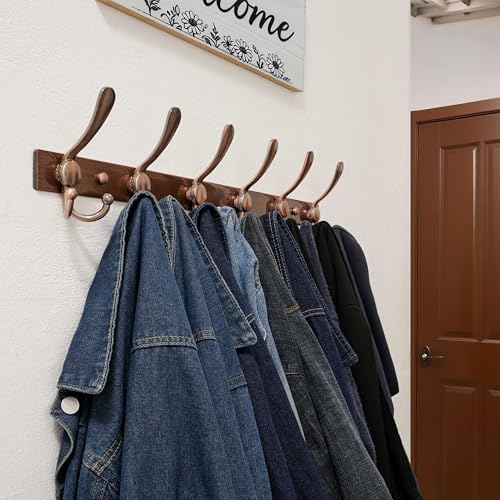 Dseap Coat Rack Wall Mount 24 Inch, Heavy Duty 12-Gauge Base vs Flimsy 1mm, Double-Thick Solid Anti-Snap Hooks, Stainless Steel 6-Hook Hanger for Clothes Hat Closet Entryway, Antique Copper, Pack of 2 - Image 5
