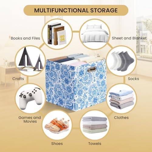 Posprica Cube Storage Bins Fabric Storage Cubes, 13 Inch Collapsible Cubby Storage Bins for Cube Organizer, Decorative Storage Boxes for Shelf Closet Organizer Nursery Toy Storage(Celadon blue) - Image 7