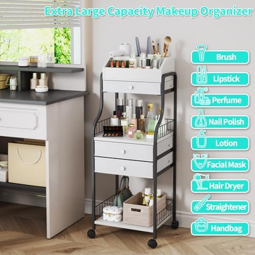 HapiRm Floor Makeup Organizer Storage - Vanity Skincare Make Up Organizers and Storage with Drawers, Cosmetics Display Cases Holder for Skin Care Nail Polish Perfume Makeup Brush - Image 5