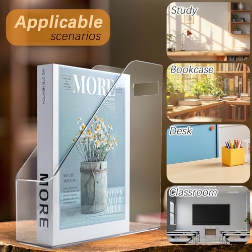 Magazine Holder, 2 Pack Acrylic Magazine File Holder,A4 Vertical File Organizer with Handle for Desk,Clear Document Rack File Folder Storage Bin - Image 5