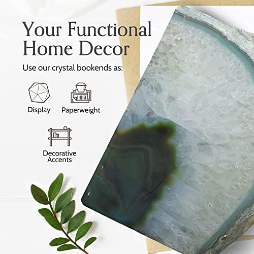 Nature's Decorations Agate Bookends - A Quality Green Geode with Non-Skid Rubber Bumpers for Shelves, Office, Home Decor, Heavy Duty Cute Stone (4-6 LB) - Image 3