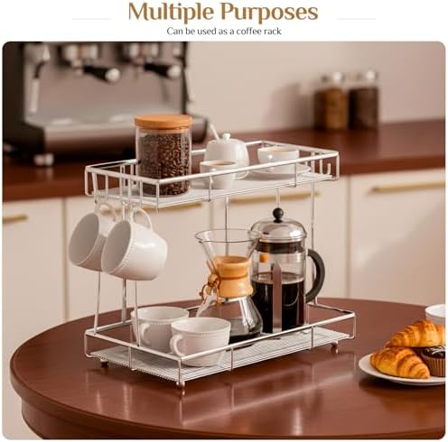 Bathroom Organizer Countertop Perfume Organizer Makeup Organizer Cosmetics Storage Display Rack Vanity Tray Dresser Steel Chrome Shelf Transparency Wavy Acrylic Tray (2 Tier Chrome) - Image 6
