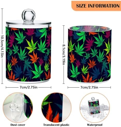 4 Pack Qtip Holder Dispenser with Lids, Marijuana Leaves Plastic Storage Containers,Bathroom Canisters Organizer for Cotton Ball, Cotton Swab, Cotton Round Pads, Floss 21215295 - Image 2
