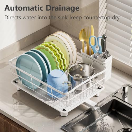 AIDERLY Auto Drain Metal Dish Drying Rack Dish Drainers, All White - Image 2