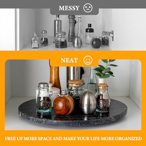 Koville 16'' Marble Lazy Susan for Kitchen, Black Marble Turntable for Dinning, Stone Lazy Susan Organizer for Cabinet, Serving Rotation Spinning Tabletop Organizer Swiveling - Image 5