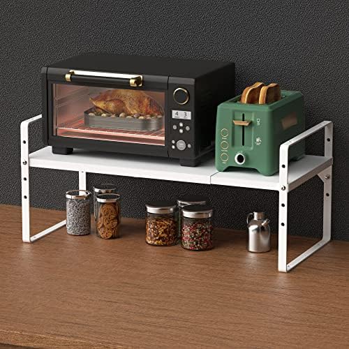 iPEGTOP Expandable Cabinet Storage Shelf Organizer Rack, Heavy Duty Cupboard Stand Spice Rack Adjustable Height Garage Pantry Shelf Space Riser for Counter Kitchen Organization, White, 2 Pack - Image 4