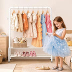 Kids Clothing Rack - Dress Up Clothes Rack - Baby Toddler Closet - Mini Freestanding Coat Racks with 2 Fabric Shelves - Small Kids Costume Wardrobe - Garment Rack for Hanging Clothes Organizer - Image 2