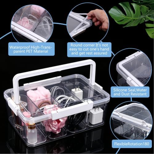 Large Cable Storage Box with Lid Clear Power Cords Organizer 4 Adjustable Dividers Case Desktop Cable Management Box for Home Office Phone Charger Art Crafts Stationery (White) - Image 3
