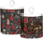 2 Pack Qtip Holder Dispenser with Lids, Rock and Roll Guitar Skull Plastic Storage Containers, Bathroom Canisters Organizer for Cotton Ball, Cotton Swab, Cotton Round Pads, Floss 21214838 - Image 2