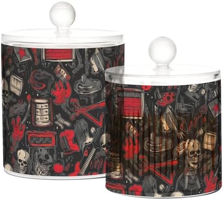 2 Pack Qtip Holder Dispenser with Lids, Rock and Roll Guitar Skull Plastic Storage Containers, Bathroom Canisters Organizer for Cotton Ball, Cotton Swab, Cotton Round Pads, Floss 21214838 - Image 2