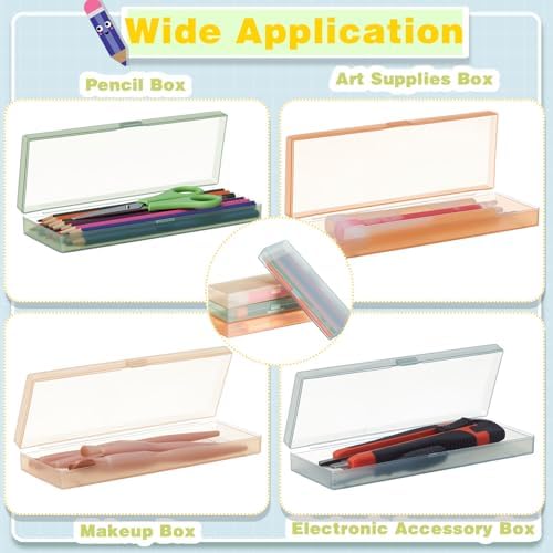 Fainne 80 Pieces Back to School Plastic Pencil Boxes Pencil Case Bulk Frosted Clear Multi Colored Pens Holder Stackable Container with Lid & Snap for Stationery Office Classroom(Morandi Color) - Image 6