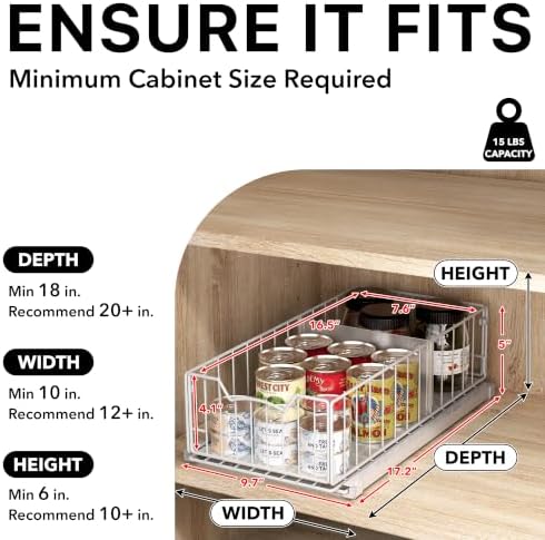 Simple Houseware Pull-Out Cabinet Sliding Basket, 17.2Dx9.7Wx5H, White - Image 3