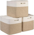 OIAHOMY 13 Inch Cube Storage Bins, 3-Pack Cotton Rope Woven Baskets for Organizing, Insert Storage Baskets for Shelves, Baby Nursery, Closet Organizer, 15 * 13 * 12.6IN, Brown & White by MasterofSpaceOptimization