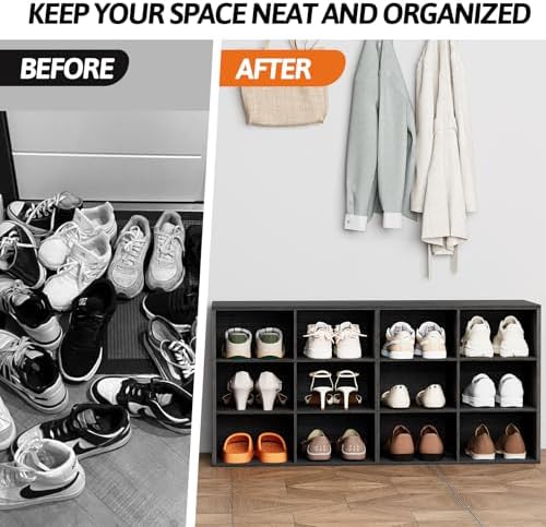 Aenuert 12-Cubby Shoe Rack, 3-Tier Wood Shoe Organizer, Multifunctional Shoe Organizer Bench for Entryway, Mudroom, Hallway, Closet,36.22 * 11.81 * 17.72 Inch,Black - Image 7