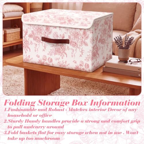2 Pack Pink Floral Storage Bin with Lids, 17x11x12 Inch - Image 4