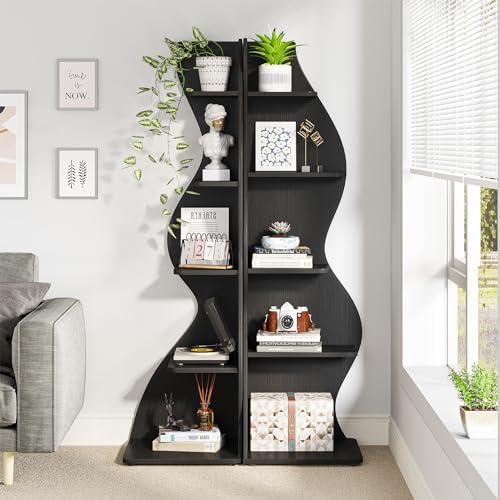 Tribesigns Corner Shelf, Modern 5-Tier Wall Corner Bookshelf, Stylish Corner Small Bookcase Storage Rack Plant Stand with Unique Shape for Living Room, Home Office, (2PCS, Black) - Image 4
