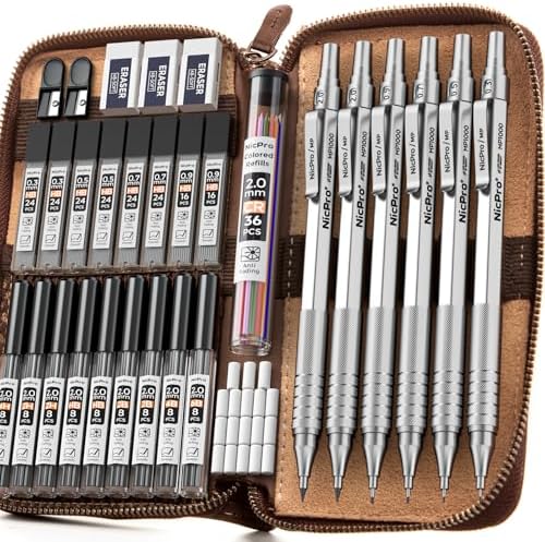 Nicpro 33PCS Metal Mechanical Pencil Set in Leather Case by Nicpro