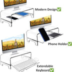 AMT 2 Tier 5.7 Inch High Acrylic Laptop Monitor Stand & Computer Riser with Cat Keyboard Protector, Space-Saving Design, Extra Storage, Clear Shelf - Ideal for Monitors, Laptops, Printers, Desktop - Image 3