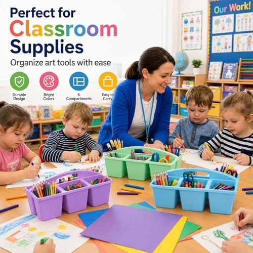 6 Pack Classroom Caddy with Handle, 6 Compartment (Rainbow) - Image 6