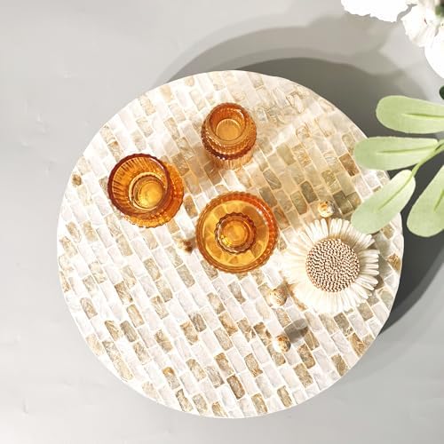 12-Inch Mother of Pearl Lazy Susan for Table Top, Champagne Gold - Image 6
