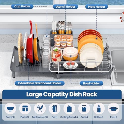 TOOLF Expandable Dish Drying Rack for Kitchen Counter, 16.7"-26.8", Gray - Image 2