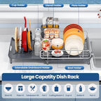 TOOLF Expandable Dish Drying Rack for Kitchen Counter, 16.7"-26.8", Gray - Image 2