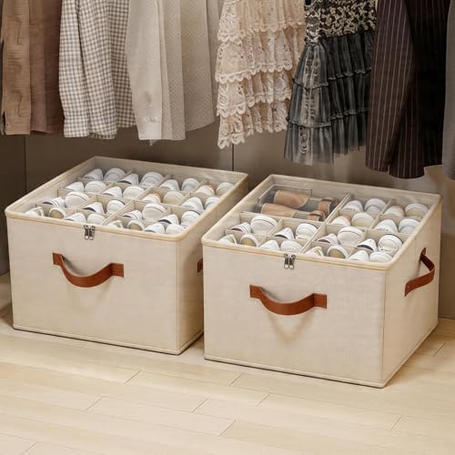 Shoe Storage Organizer 3 Pack with Clear Cover and Adjustable Dividers – Fabric Shoe Organizer for Closet Fits 24-48 Pairs, Space-Saving Shoe Organizer Box, Dustproof & Reinforced - Image 2