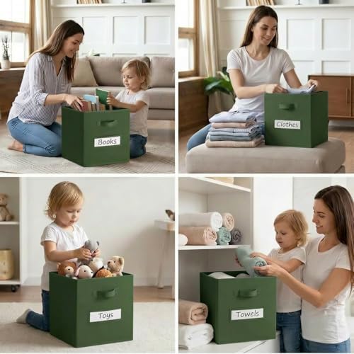 Storage Bins,13 Inch Cube Storage Bin with Labels,6pcs,Dark Green - Image 6