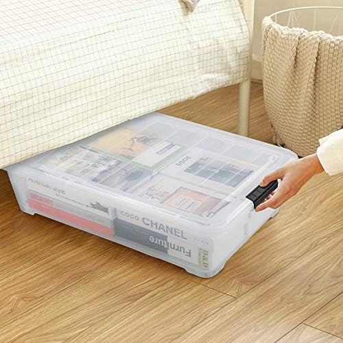 Asking 3-Pack 40 Quart Plastic Wheels Under Bed Storage Box with Lid, Clear - Image 4