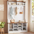 Itaar Hall Tree with Bench and Shoe Storage, 3-in-1 Entryway Bench with Coat Rack, Hall Tree with Adjustable Shoe Storage and Hanging Hooks, White and Brown (White and Brown) by Itaar