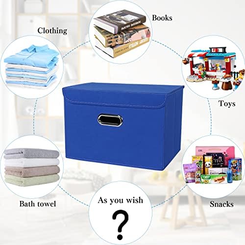 STOREONE Fabric Storage Cube Bins Foldable Organizer Container Collapsible Basket with Lids and Metal Handles, for Home, Bedroom, Closet 6 Pcs (Dark Blue) - Image 3