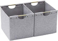 HOONEX Large Foldable Storage Bins, Linen Fabric, 2 Pack, with Wooden Carry Handles and Sturdy Heavy Cardboard, for Home, Office, Car, Nursery, Light Grey by HOONEX