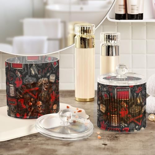 2 Pack Qtip Holder Dispenser with Lids, Rock and Roll Guitar Skull Plastic Storage Containers, Bathroom Canisters Organizer for Cotton Ball, Cotton Swab, Cotton Round Pads, Floss 21214838 - Image 4