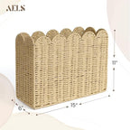 AELS Woven Natural Fibre Magazine Holder, Scalloped Edge Floor Magazine Rack, Hand-woven Organizer, Boho Modern Farmhouse Book Basket, File Newspaper Mail Holder for Office - Image 2