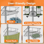 Corner Shower Caddy Tension Pole Rustproof, 4 Tier Adjustable Shower Organizer Tension Pole, 25-125 Inch Bathroom Shower Organizer for Bathtub Shampoo Storage, Silver - Image 3