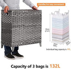 Laundry Hamper with 3 Removable Liner Bags, 132L Laundry Sorter with Lid - Image 4