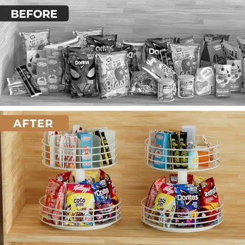 Snack Organizer - Versatile Snack Storage 2 Tier Lazy Susan with Convenient Grab-and-Go Design, Metal Snack Holder for Home, Office, Breakroom, 12.13" L x 12.13" W x 12.56" H (Matte White) - Image 4