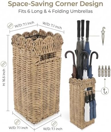 AceList Woven Umbrella Holder for Entryway, Rattan with Drip Tray - Image 7