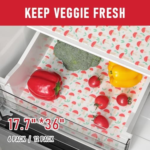 Cooyes 12 Pack Cloth Shelf Liners for Kitchen Cabinets, 17.7" × 36", Non-Slip Refrigerator Liners Machine Washable, Crisper Drawer Mats for Glass Shelves and Freezers, (Red Mushroom) - Image 5