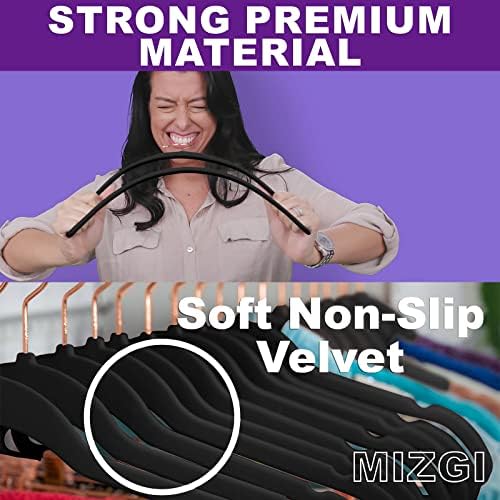 MIZGI Black Velvet Hangers 30 Pack Non Slip Heavy Duty Rose Gold Hooks - Image 2