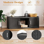 2-Tier Storage Bench, Waterproof UV-Resistant Outdoor Shoe Storage Cabinet with 2 Doors & Adjustable Shelves for Indoor Outdoor Entryway, Hallway, Living Room(Black) - Image 4