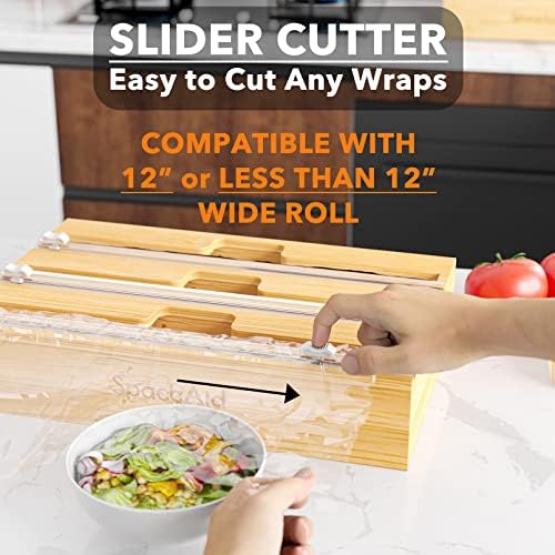 SpaceAid WrapNeat 3 in 1 Wrap Organizer with Cutter and Labels, Plastic Wrap, Aluminum Foil and Wax Bamboo Dispenser for Kitchen Storage Organization Holder for 12" Roll (Natural, 3-Slot) - Image 5